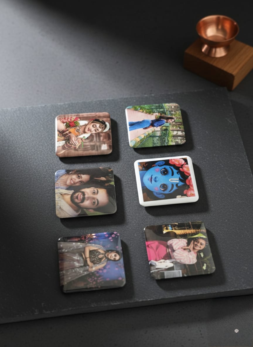 Close up of glossy custom photo magnets